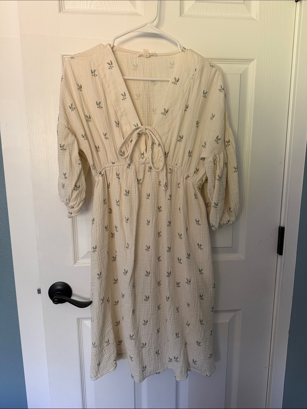 Women’s Cream Floral Midi Dress with Tie Front